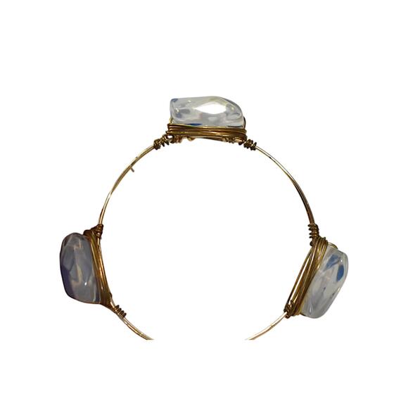 Vintage 80s Artisan Chunky Clear Lucite Nugget Double Wired Bangle Bracelet - Picture 2 of 4